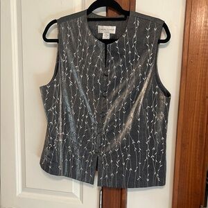 Casual Corner Silver Metallic Embroidered Sleeveless Vest